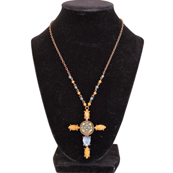 Copper Goldtone Cross Necklace Chain Link Necklace - Picture 1 of 5